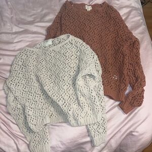 Dark Orange & Beige Crochet Sweater Bundle — Size XS & M